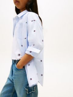 Regular Fit Stripe Star Flag Embroidery Shirt — Blue 2