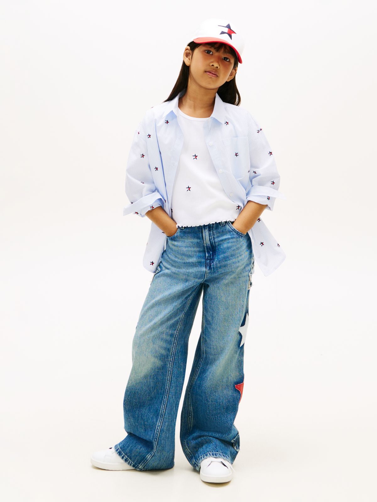 Regular Fit Stripe Star Flag Embroidery Shirt — Blue
