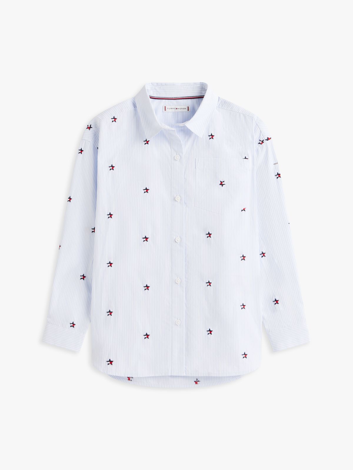 Regular Fit Stripe Star Flag Embroidery Shirt — Blue