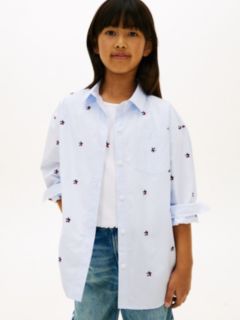 Regular Fit Stripe Star Flag Embroidery Shirt — Blue 1