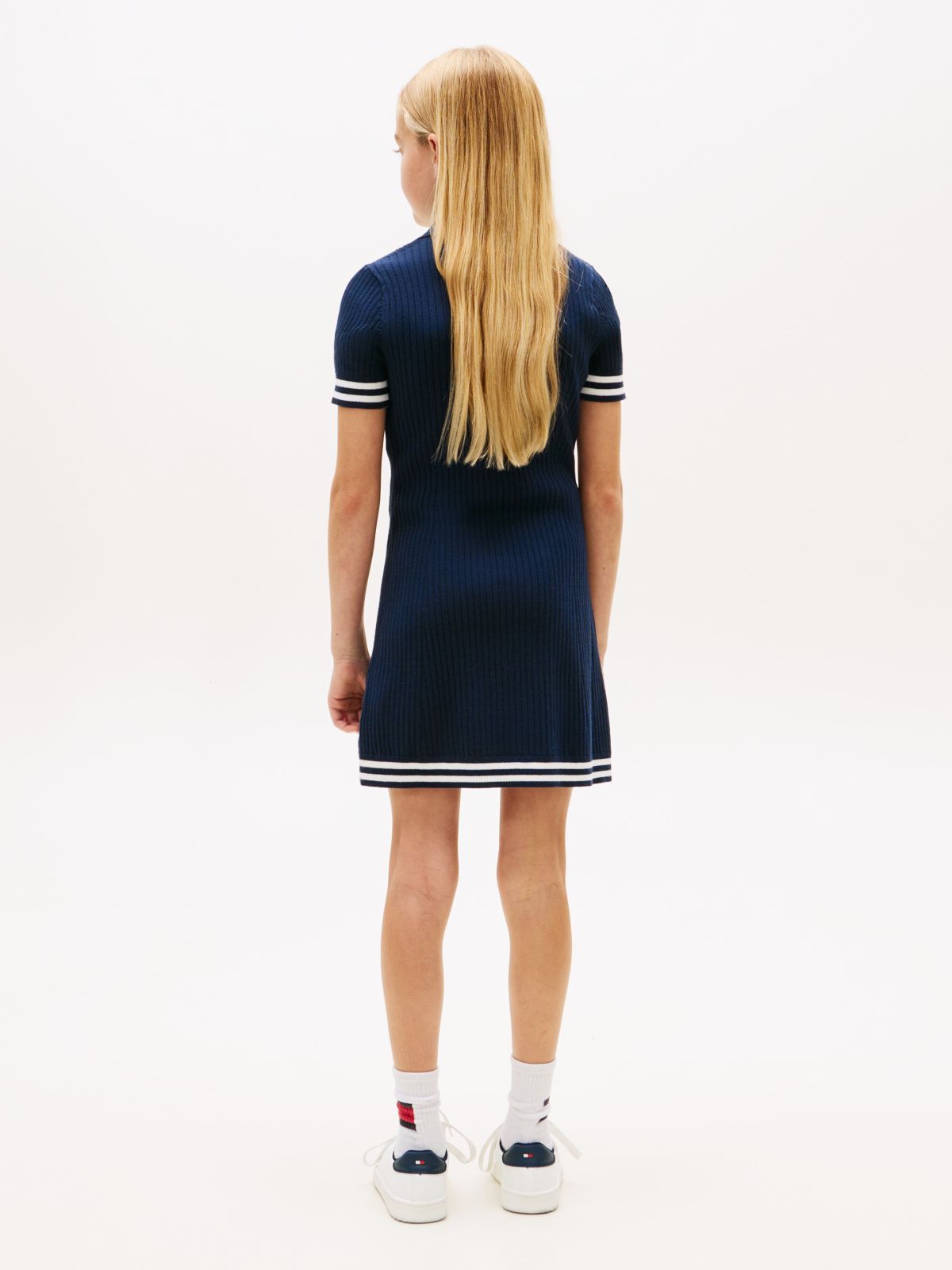 Logo Embroidery Short Sleeve Jumper Dress — Blue
