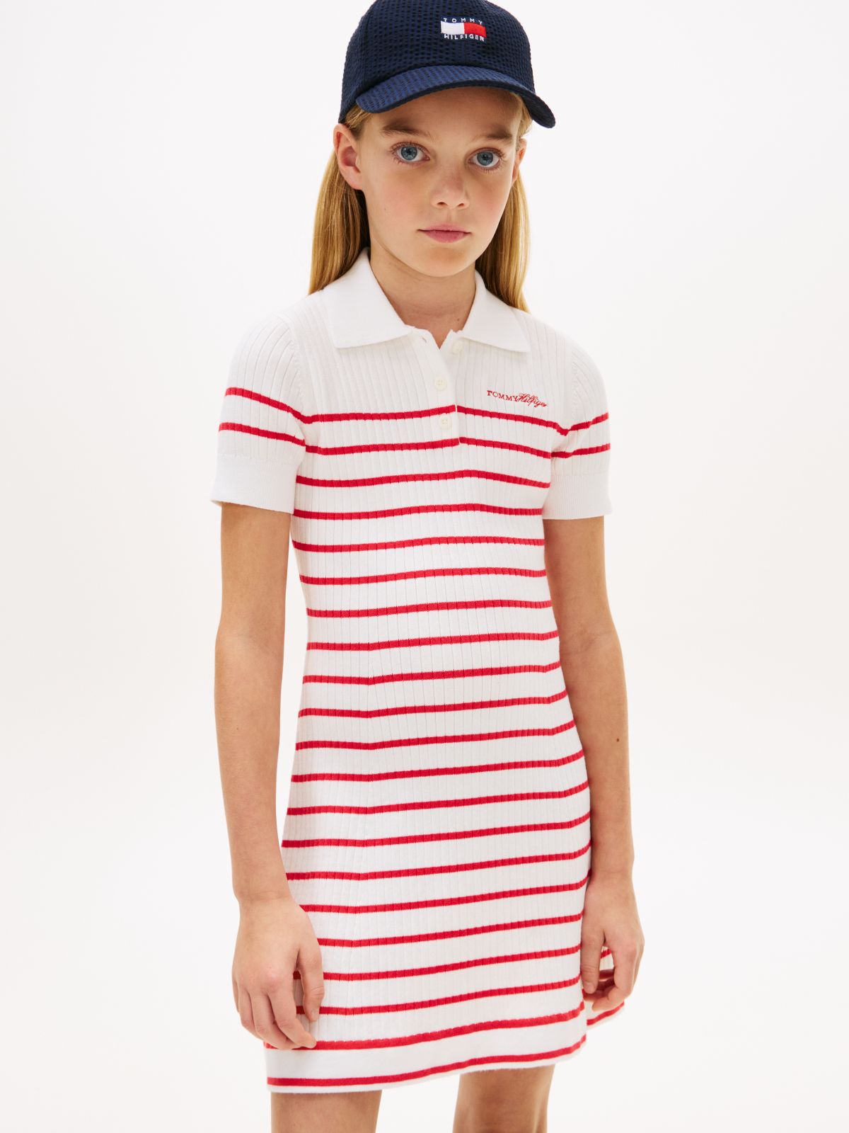 Logo Embroidery Short Sleeve Jumper Dress — Red