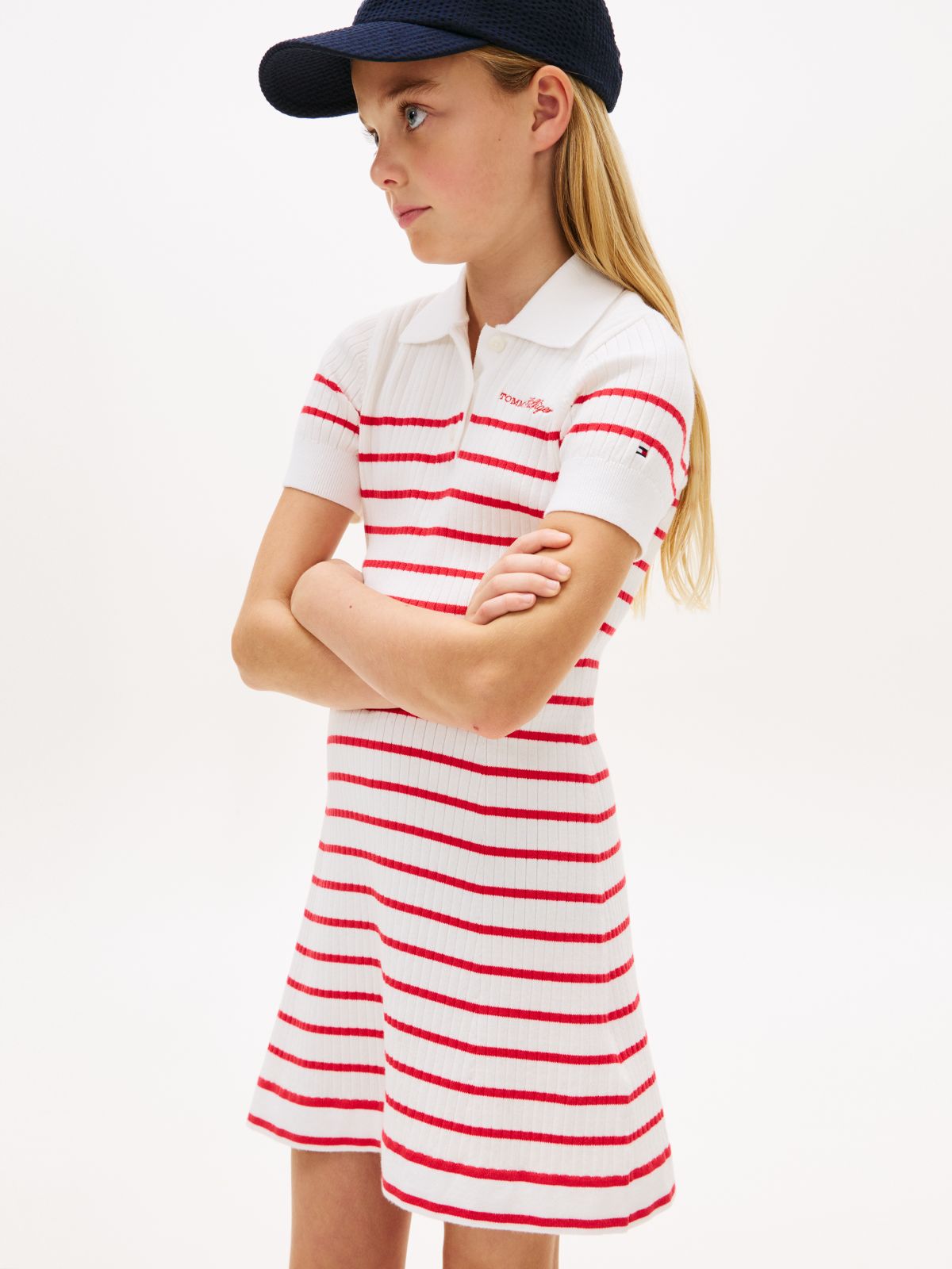 Logo Embroidery Short Sleeve Jumper Dress — Red