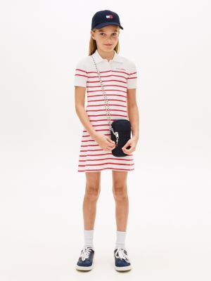 red logo embroidery short sleeve jumper dress for girls tommy hilfiger