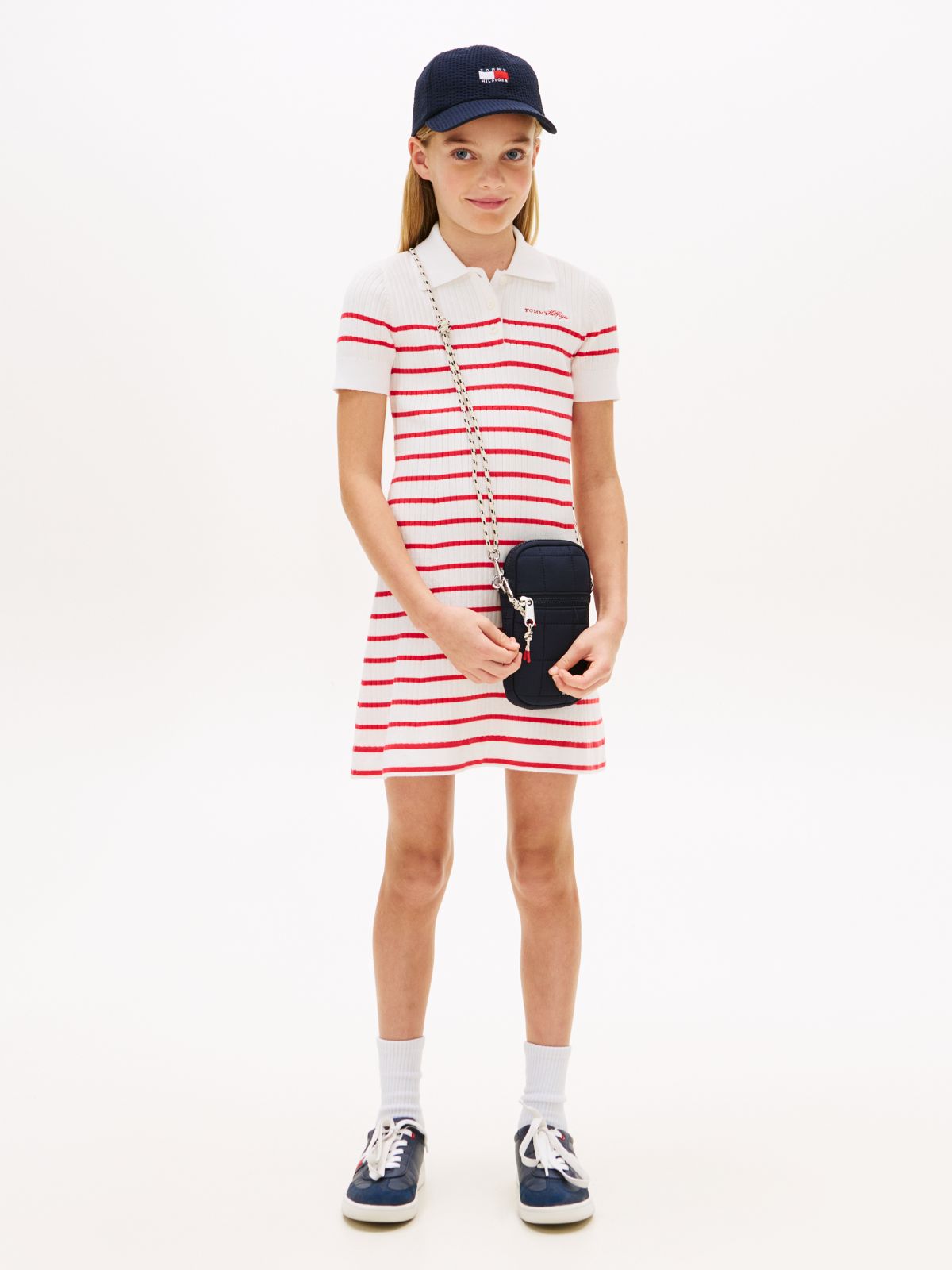 Logo Embroidery Short Sleeve Jumper Dress — Red