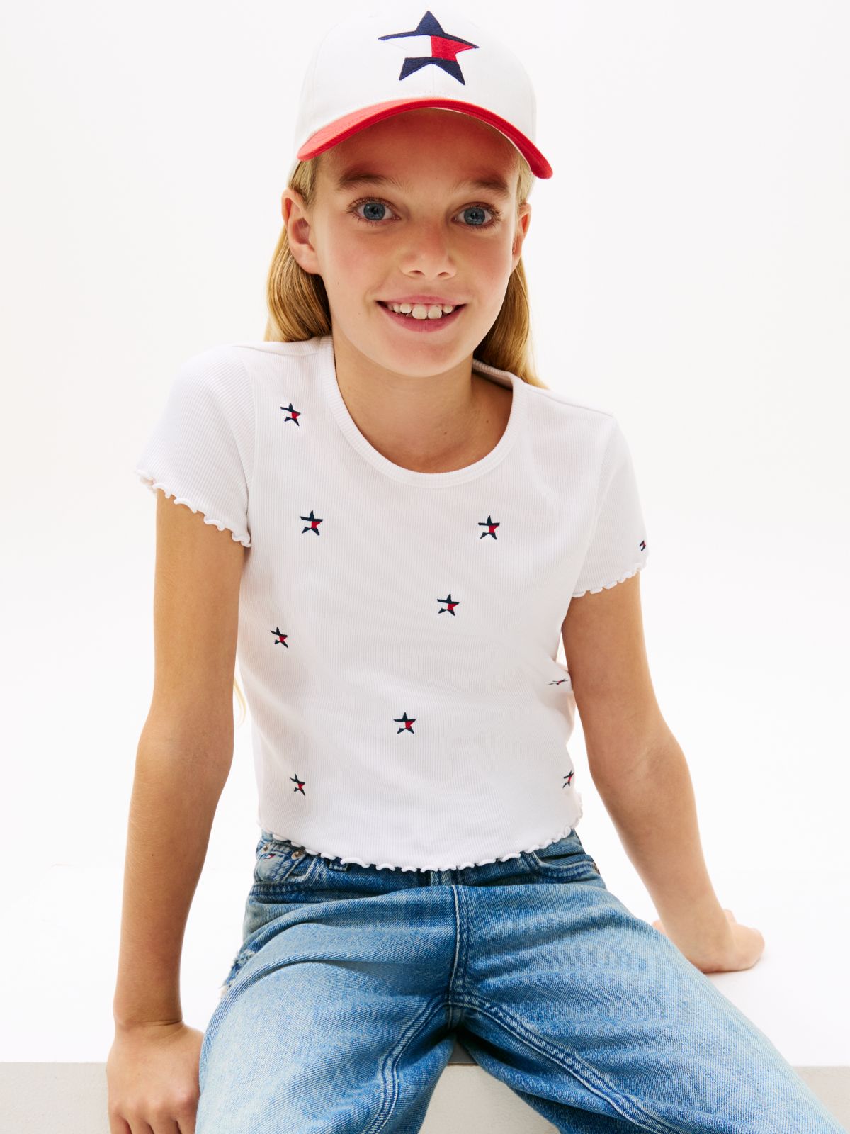 Star Flag Embroidery Extra Slim Top — White