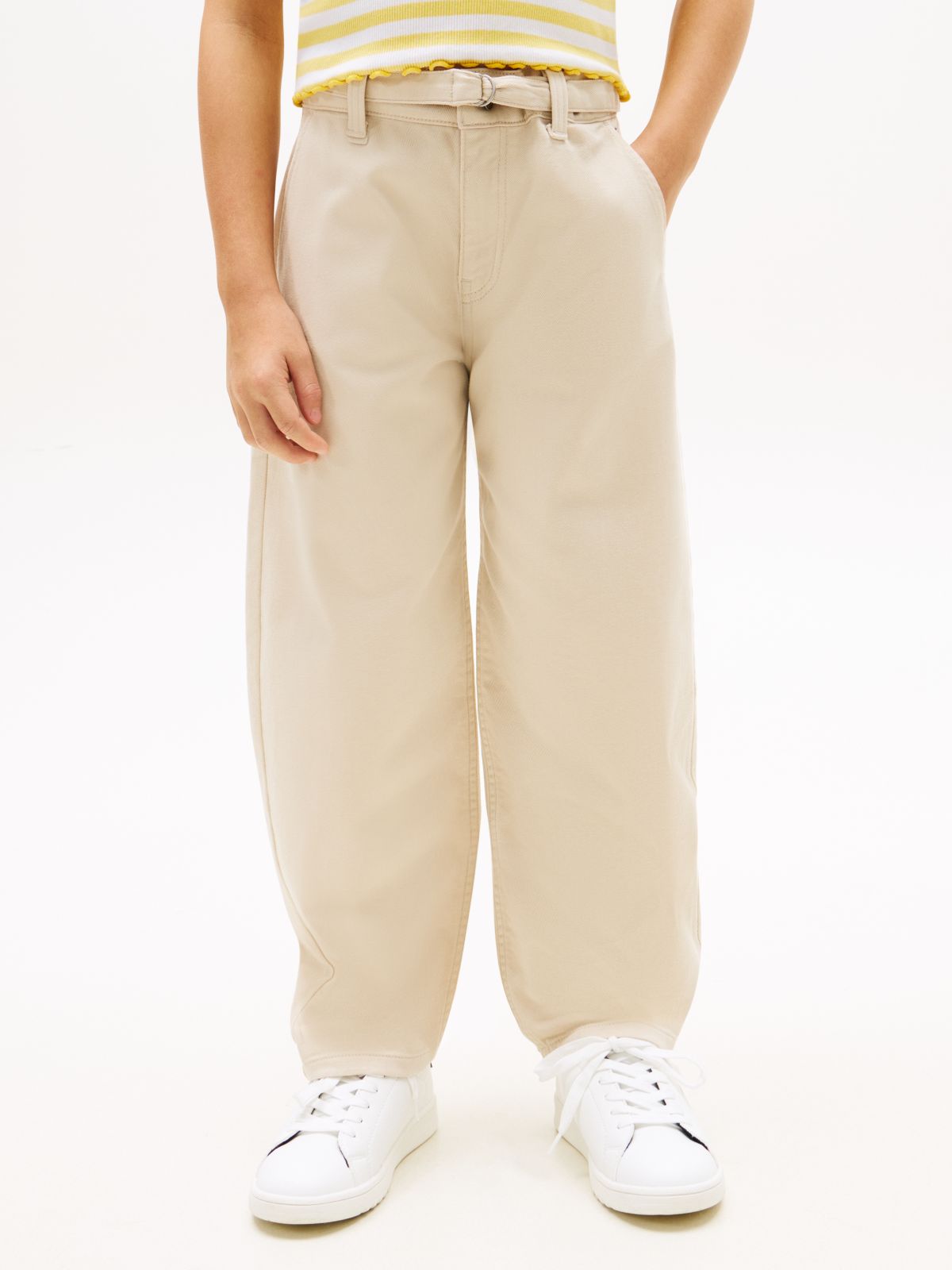 Essential Barrel Leg Twill Trousers — Beige