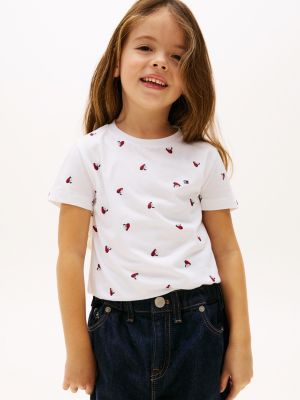 white t-shirt met hartvormige smiley-vlagprint voor meisjes - tommy hilfiger