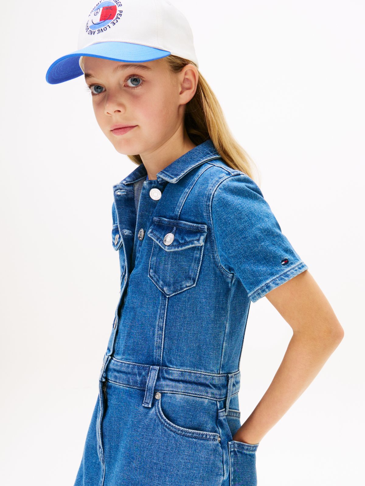 Denim Short Sleeve Trucker Dress — Blue