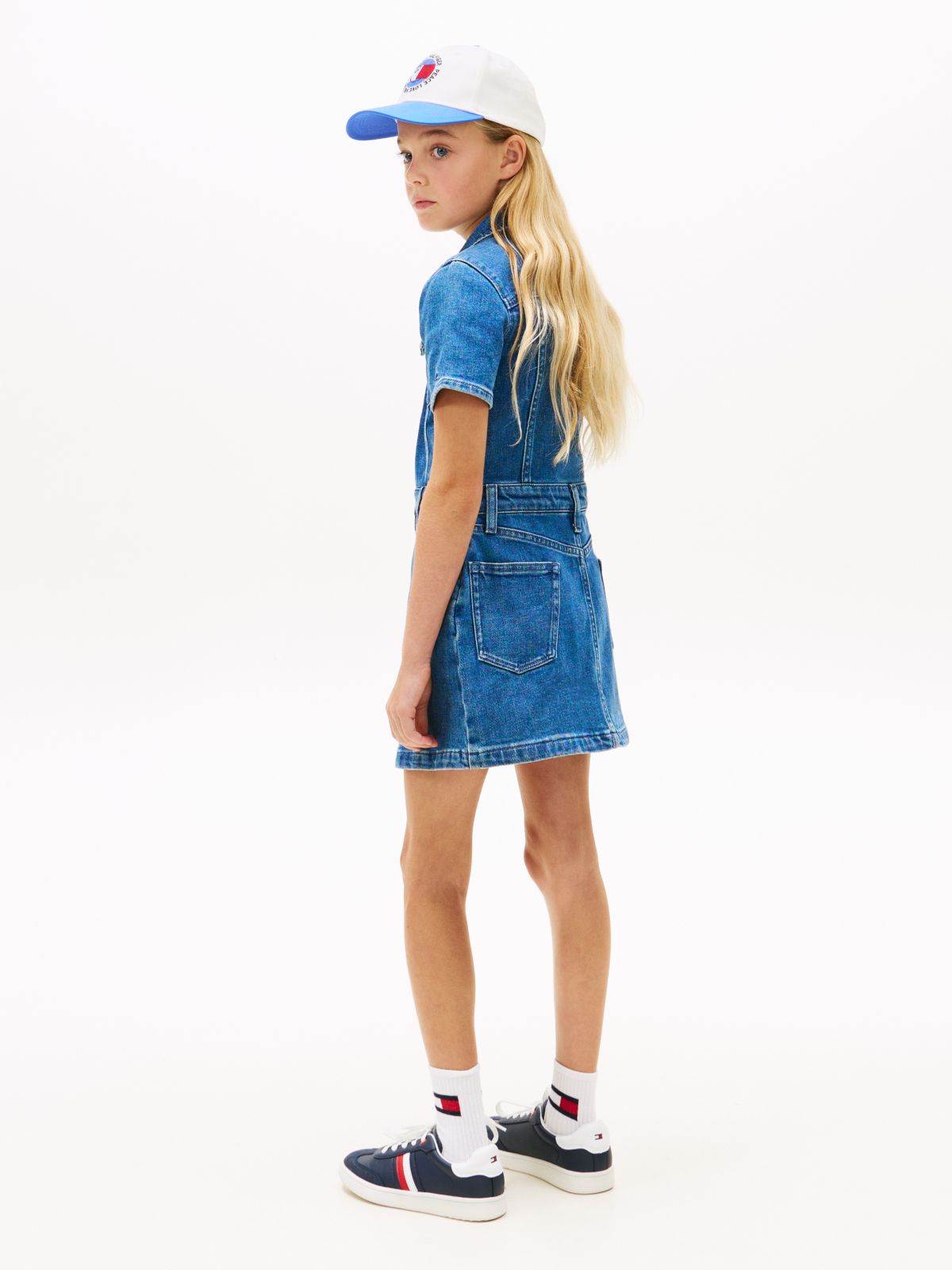Denim Short Sleeve Trucker Dress — Blue