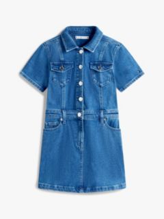Denim Short Sleeve Trucker Dress — Blue 5