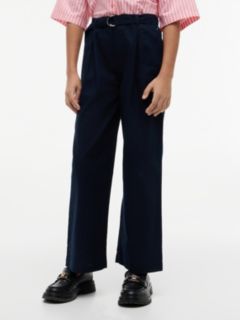 Belted Wide Leg Linen Blend Trousers — Blue 2