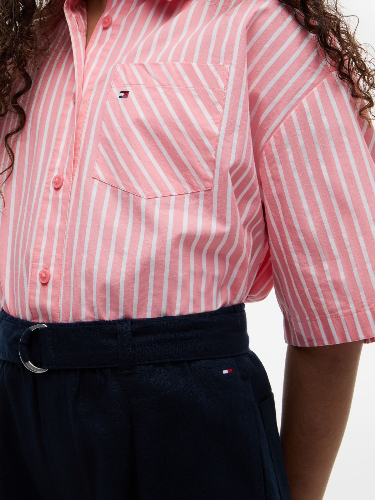 Belted Wide Leg Linen Blend Trousers — Blue