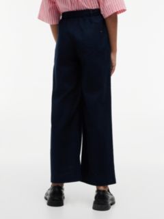 Belted Wide Leg Linen Blend Trousers — Blue 4