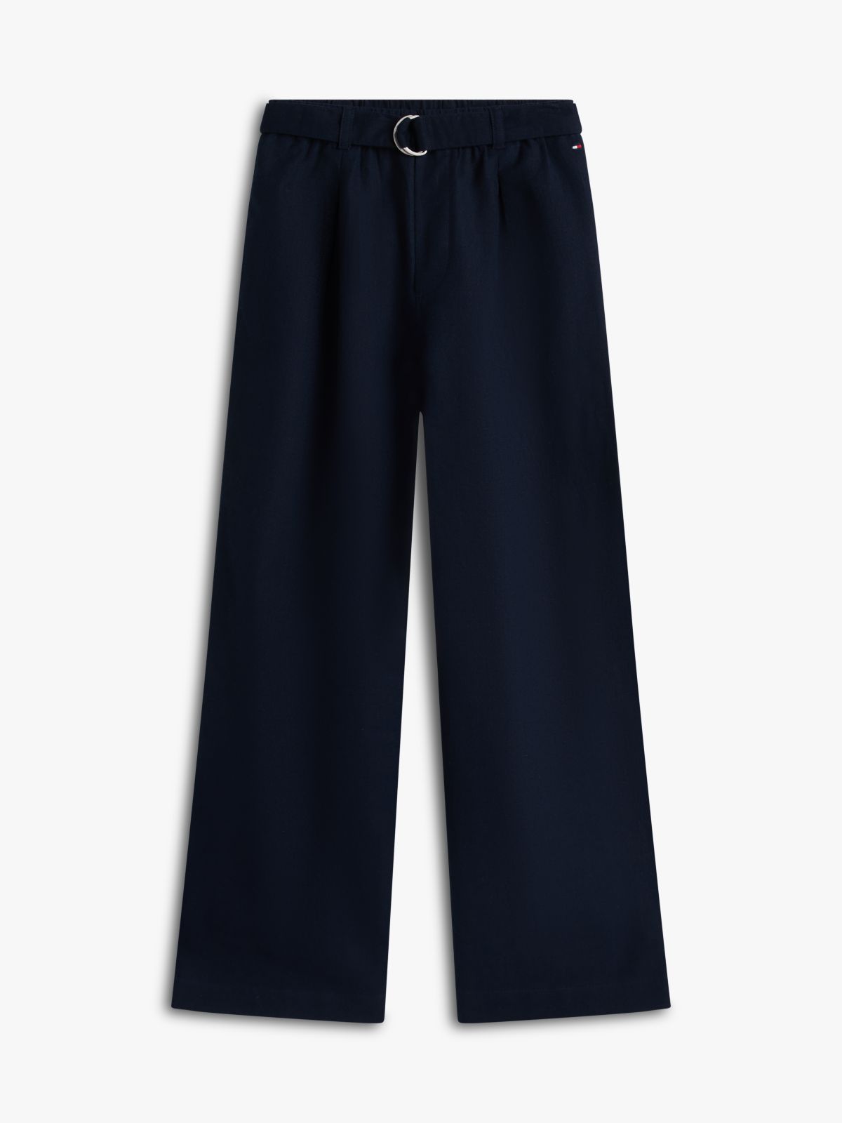 Belted Wide Leg Linen Blend Trousers — Blue