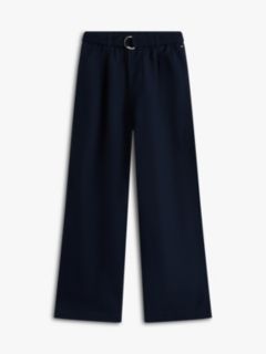 Belted Wide Leg Linen Blend Trousers — Blue 5