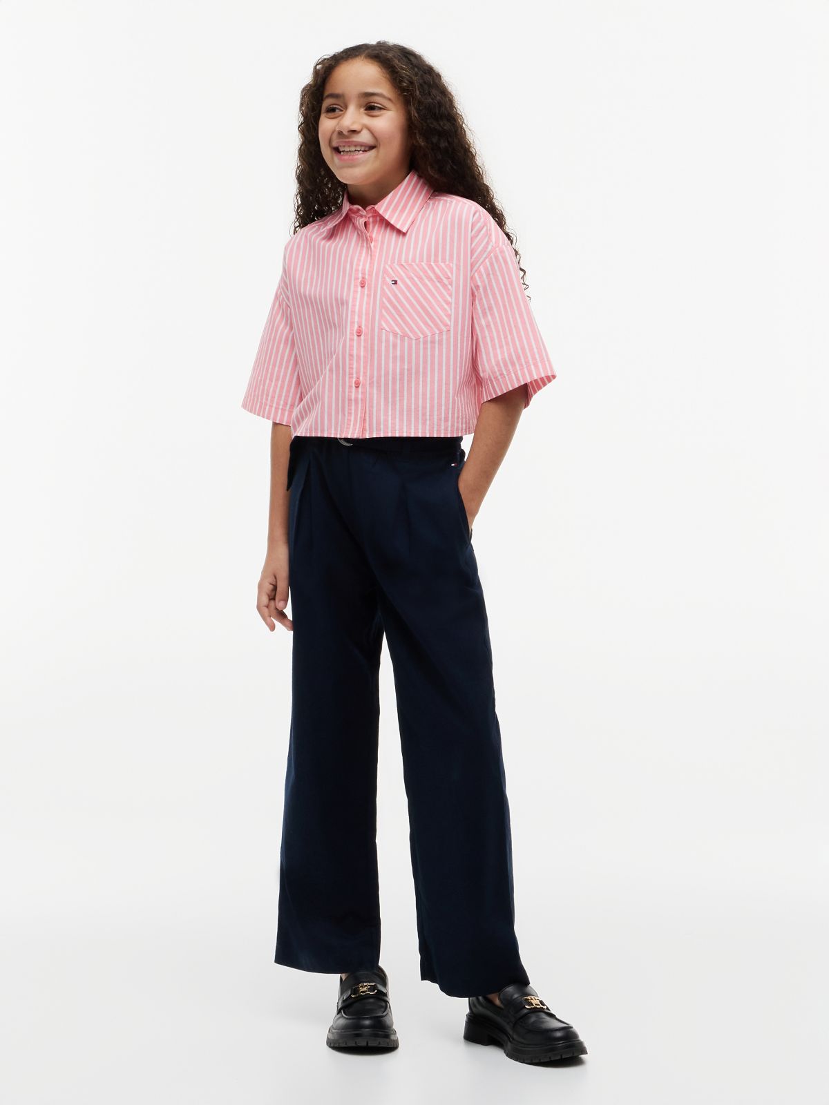 Belted Wide Leg Linen Blend Trousers — Blue
