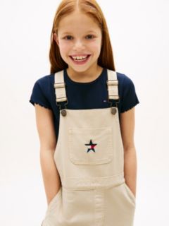 Star Logo Wide Leg Twill Dungarees — Beige 2