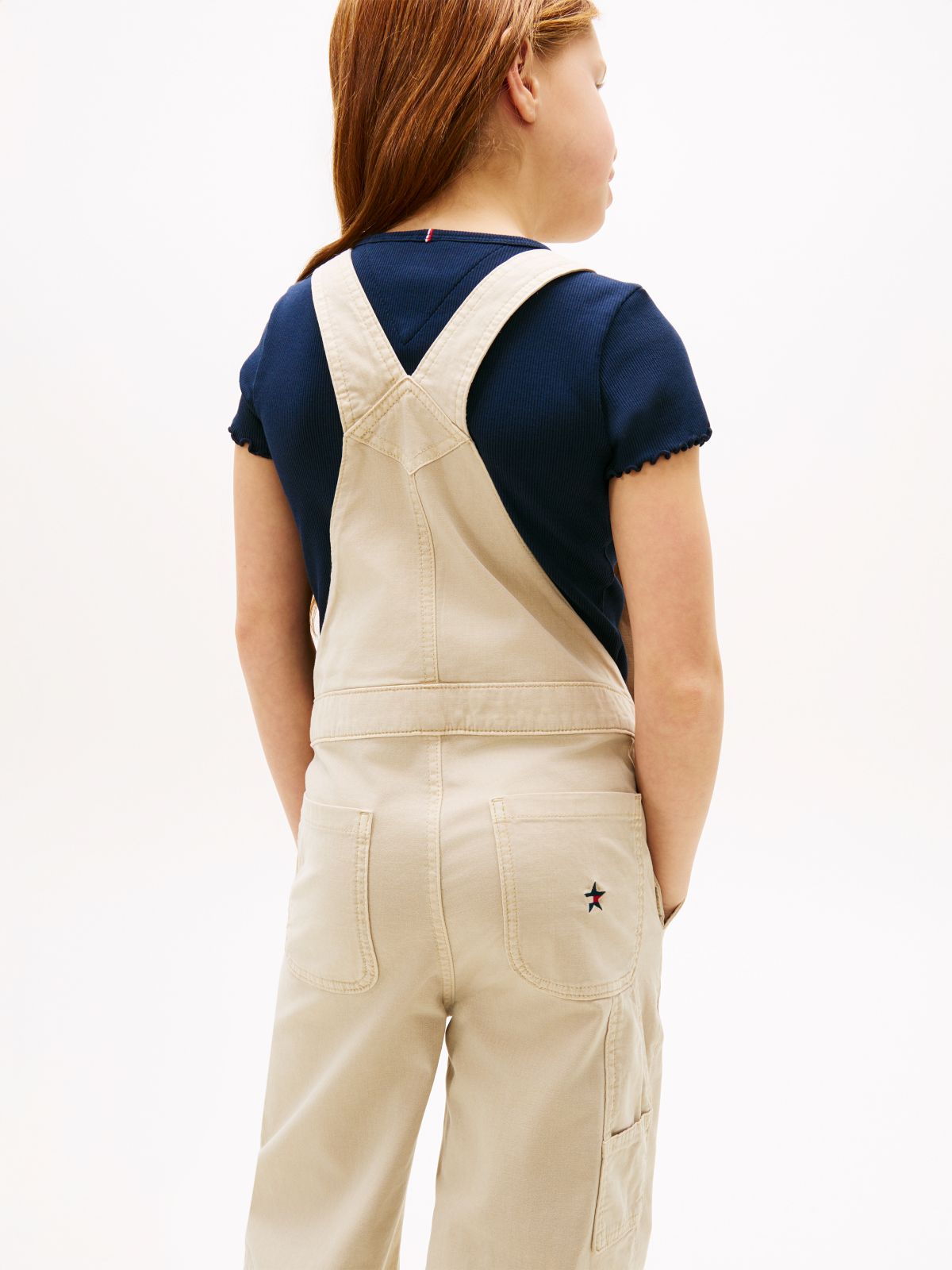 Star Logo Wide Leg Twill Dungarees — Beige