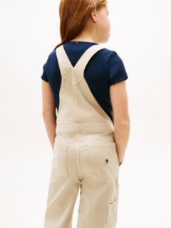 Star Logo Wide Leg Twill Dungarees — Beige 3