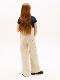 Star Logo Wide Leg Twill Dungarees — Beige 4