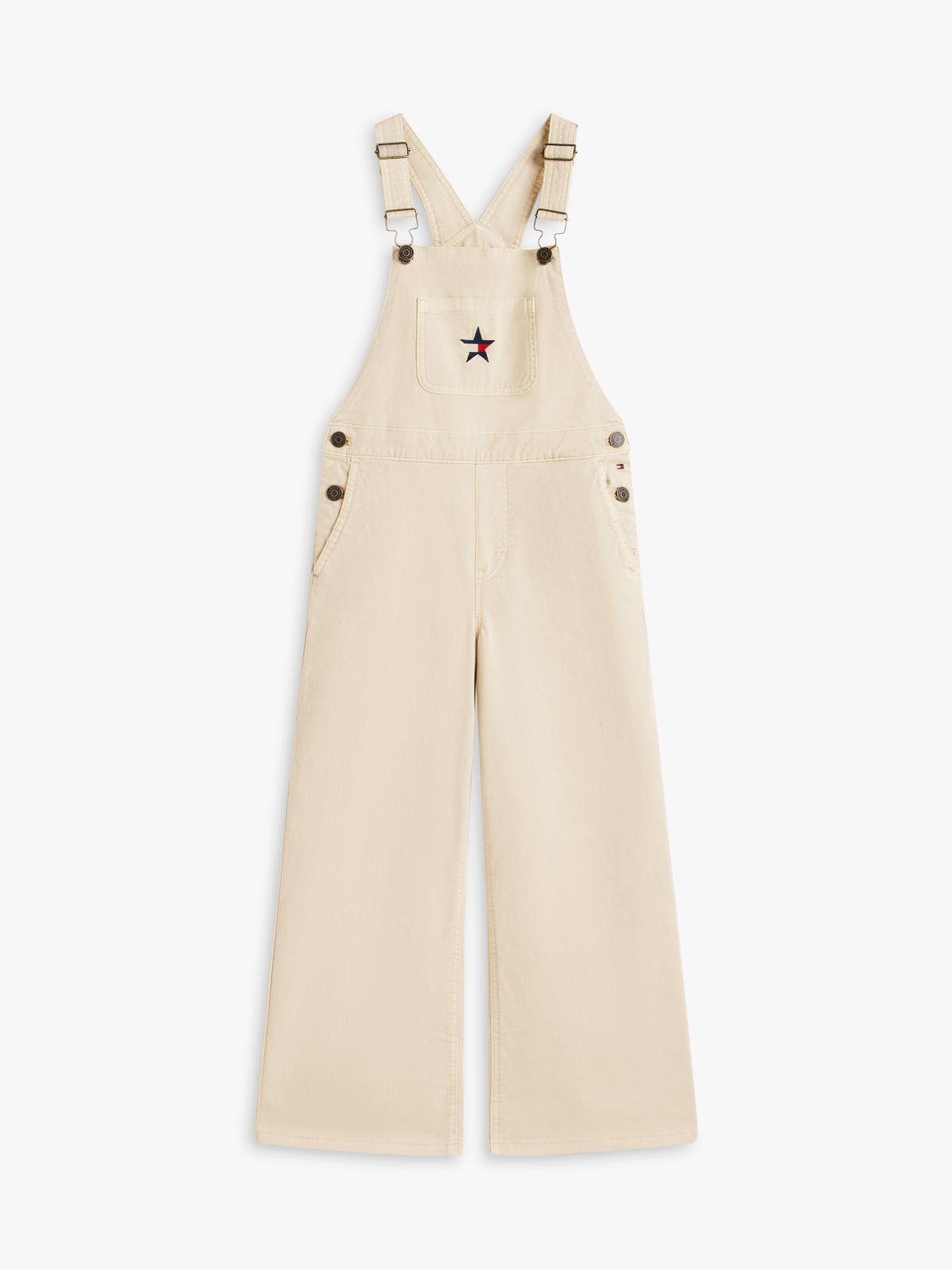 Star Logo Wide Leg Twill Dungarees — Beige