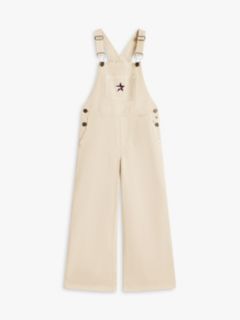 Star Logo Wide Leg Twill Dungarees — Beige 5