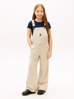 Star Logo Wide Leg Twill Dungarees — Beige 1
