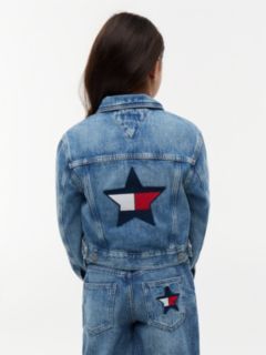 Back Star Flag Denim Trucker Jacket — Blue 4