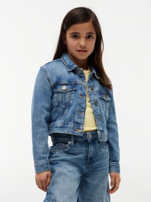 blue back star flag denim trucker jacket for girls tommy hilfiger