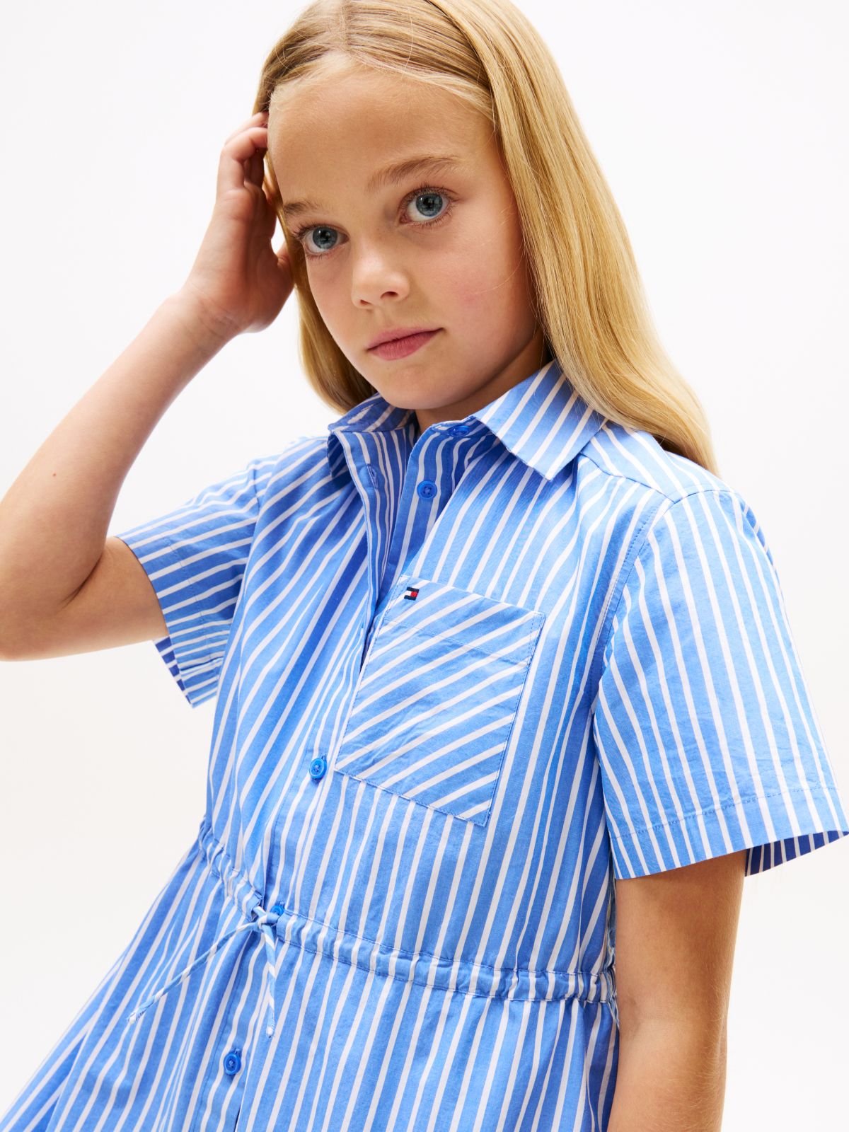 Stripe Poplin Shirt Dress — Blue