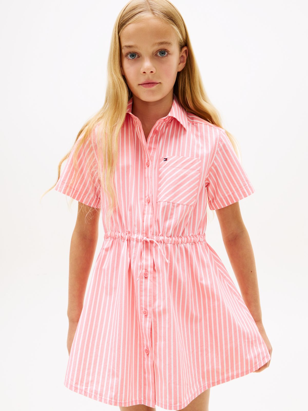 Stripe Poplin Shirt Dress — Pink