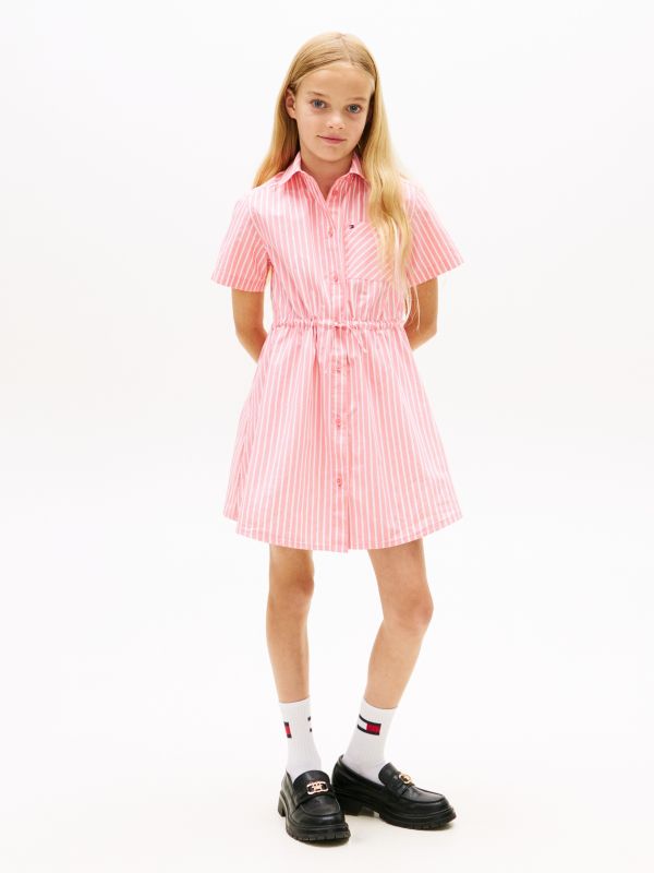 Stripe Poplin Shirt Dress — Pink