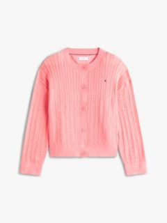 Pointelle Cable Knit Relaxed Cardigan — Pink 5