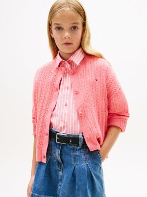 pink pointelle cable knit relaxed cardigan for girls tommy hilfiger