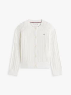 Pointelle Cable Knit Relaxed Cardigan — White 5