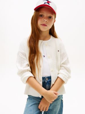 white pointelle cable knit relaxed cardigan for girls tommy hilfiger