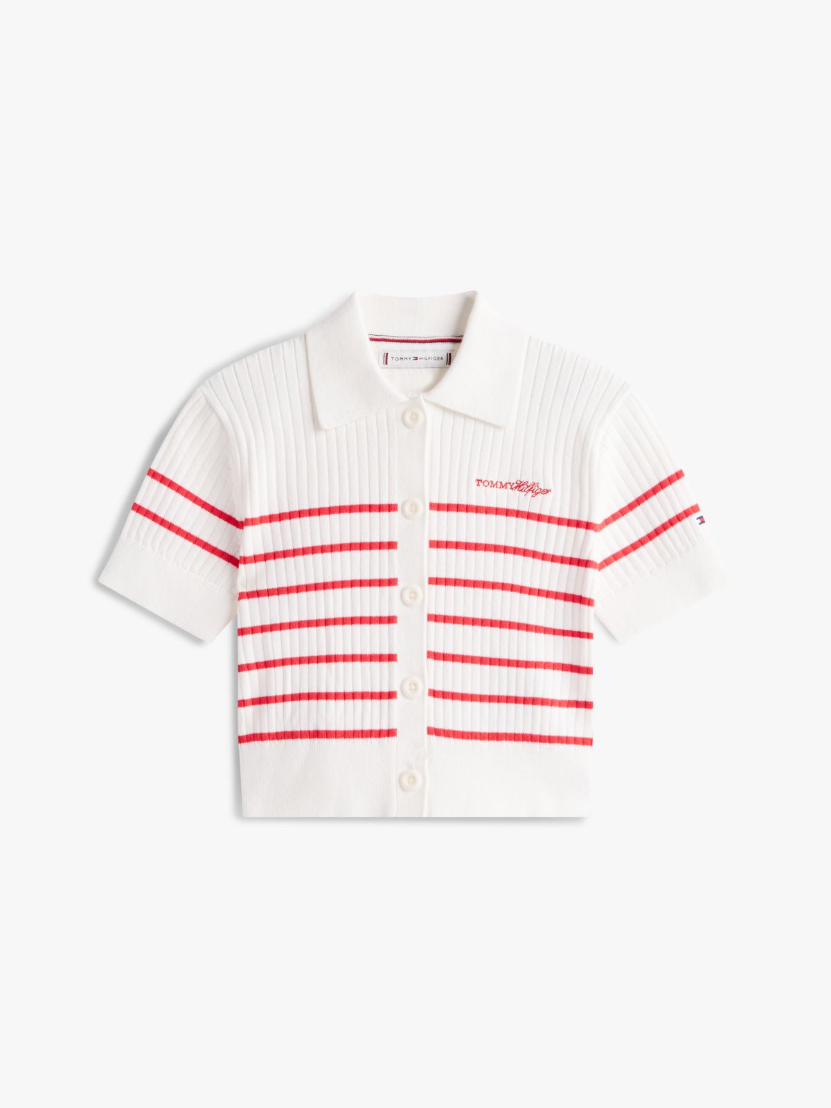 Logo Embroidery Short Sleeve Polo Cardigan — Red