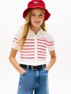 Logo Embroidery Short Sleeve Polo Cardigan — Red 1