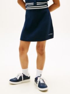 Logo Embroidery Rib-Knit Skirt — Blue 2