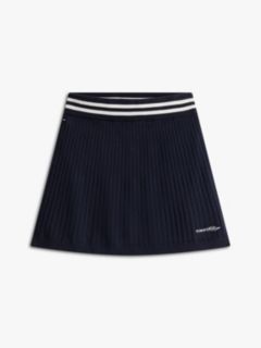 Logo Embroidery Rib-Knit Skirt — Blue 5