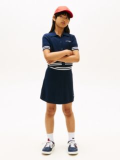 Logo Embroidery Rib-Knit Skirt — Blue 1