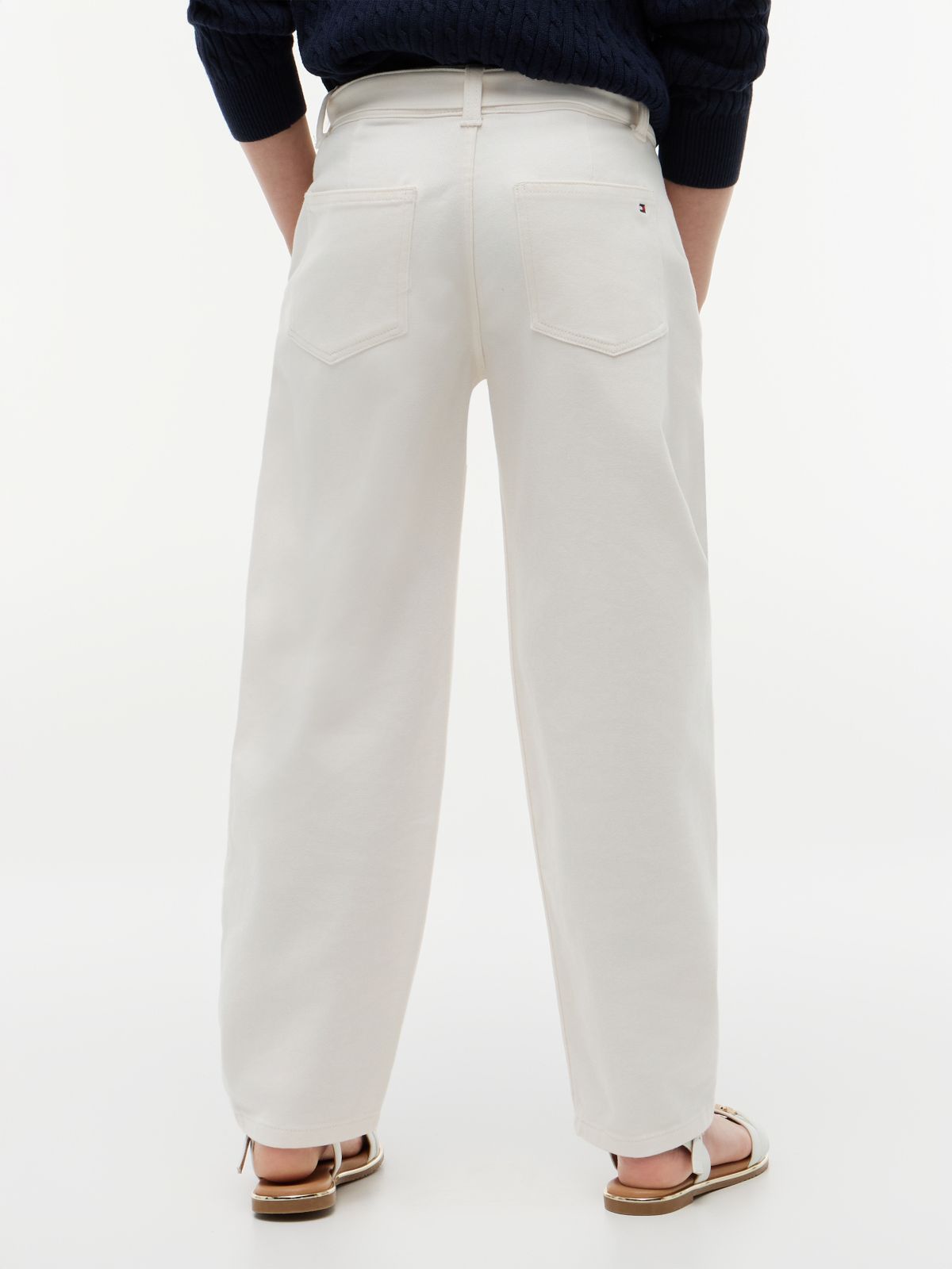 Essential Barrel Leg Belted Twill Trousers — Beige