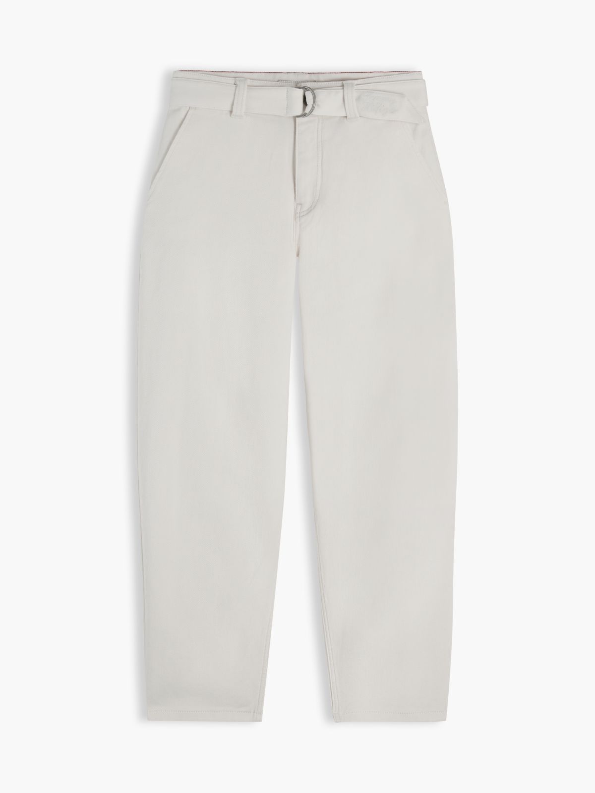Essential Barrel Leg Belted Twill Trousers — Beige