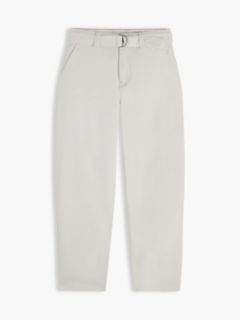 Essential Barrel Leg Belted Twill Trousers — Beige 5