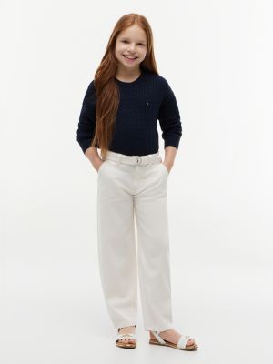 beige essential barrel leg belted twill trousers for girls tommy hilfiger