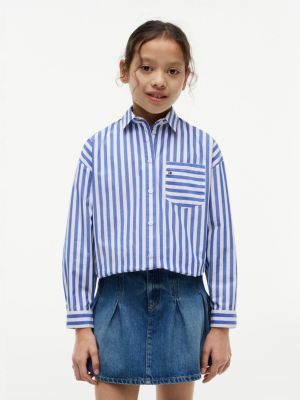 blue essential relaxed fit poplin oxford shirt for girls tommy hilfiger
