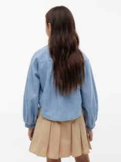 Relaxed Fit Logo Embroidery Chambray Shirt — Blue 4