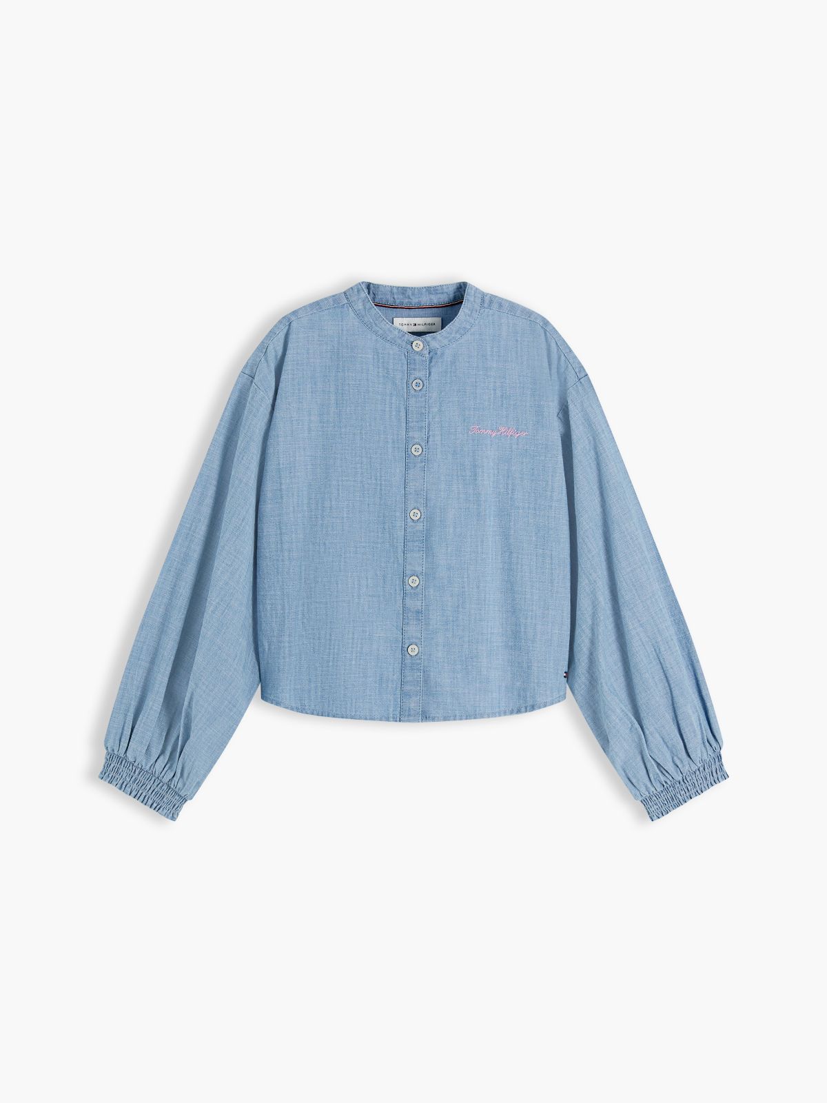 Relaxed Fit Logo Embroidery Chambray Shirt — Blue