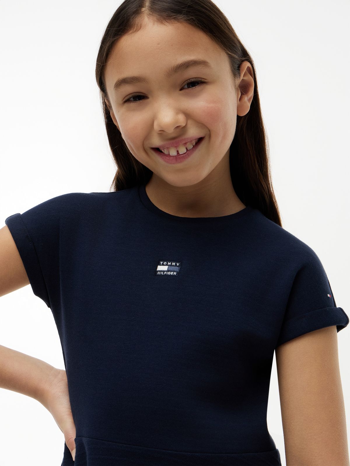 Tonal Flag Logo Skater Dress — Blue